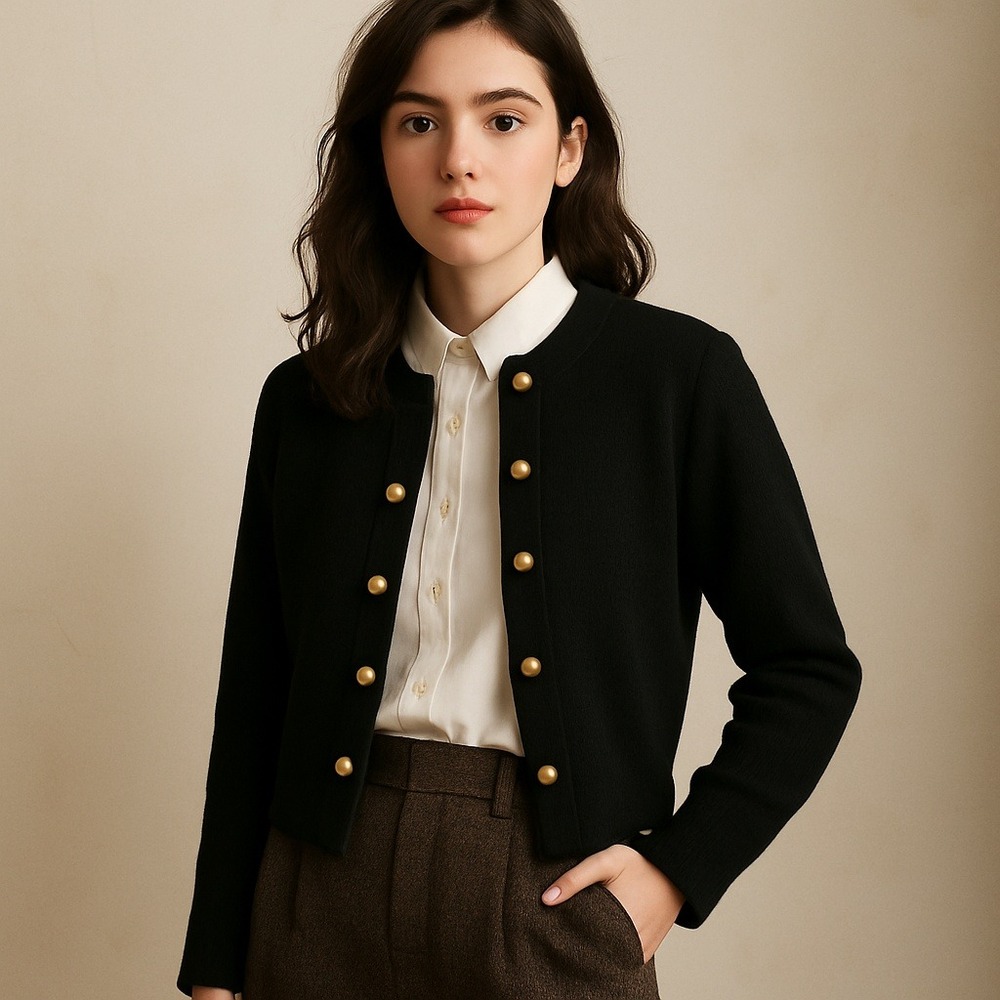 Vintage Union Made Black Knit Cardigan Military Feminine Steampunk Dark Acidemia